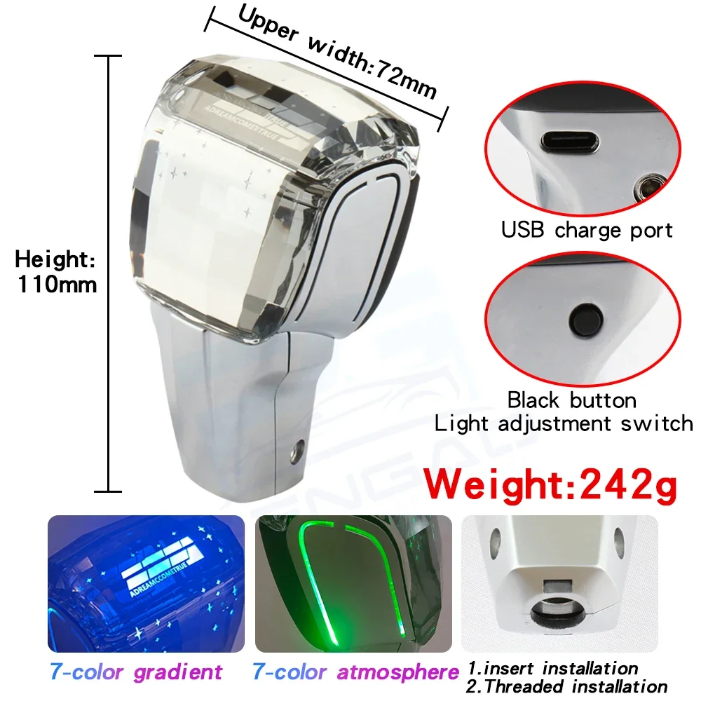 Crystal LED light  Gear Shift Knob For KIA Sorento Borrego K2 Freddy Ba Rui Genuine Car Automatic transmission Gearbox Handles