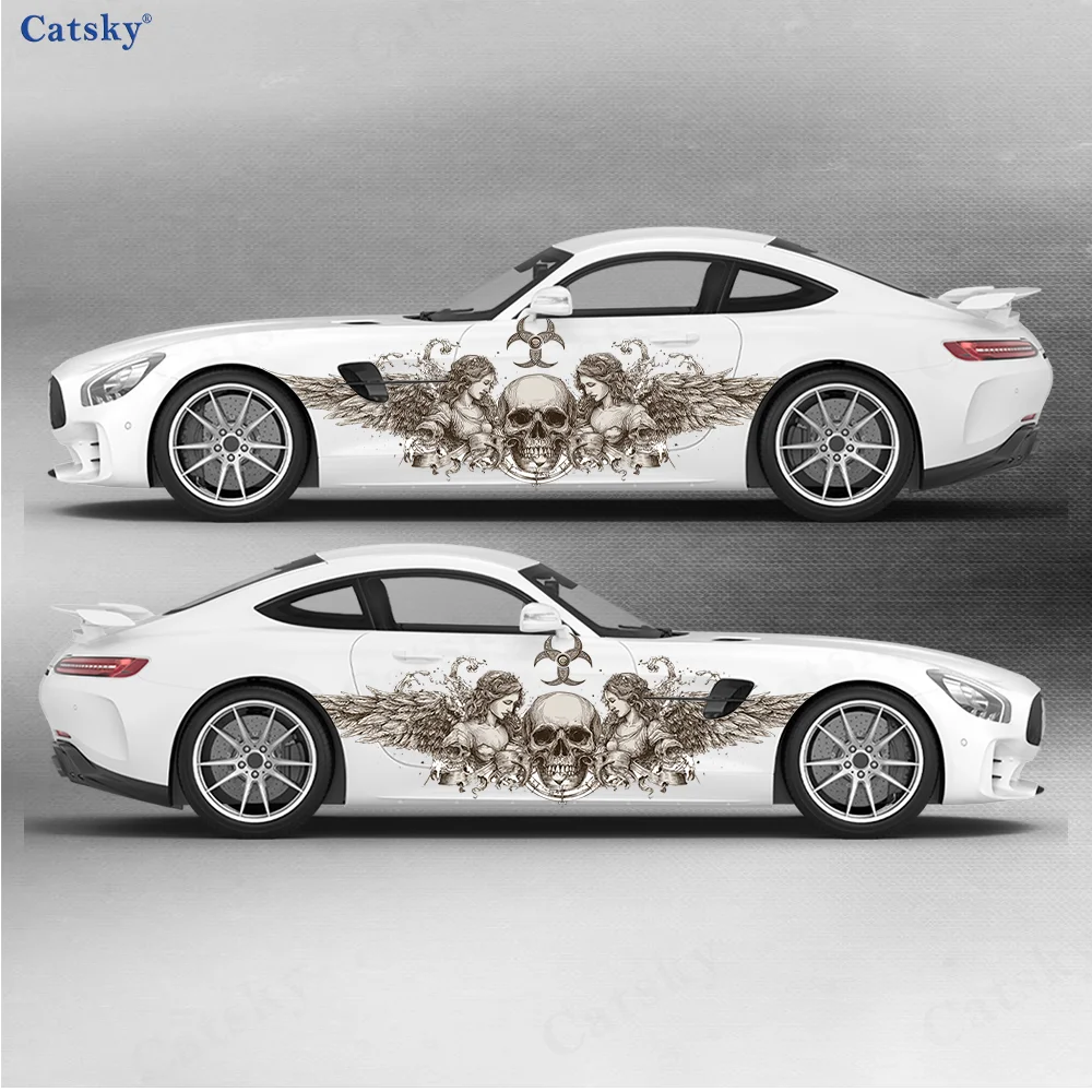 

Wings Double Angels Skull Car Vinyl Wraps Decal Self-adhesive PVC Sticker Suitable for Trucks SUV Decor Auto Accessories Gift