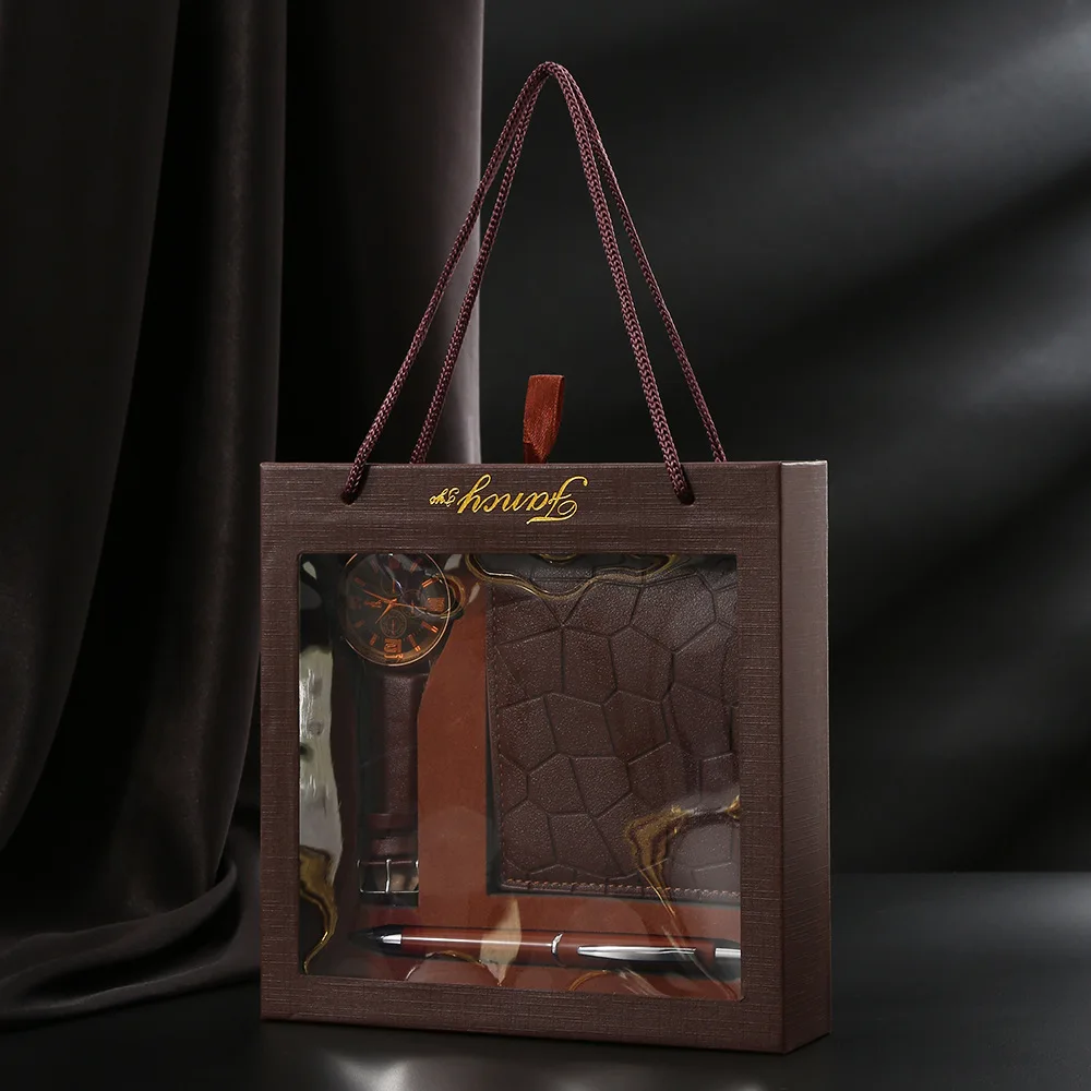 2025 Men Gift Set with Box Watch Wallet Keychain Tie Ballpoint Pen Brithday Anniversary Father's Day Business Gift Set Wholesale