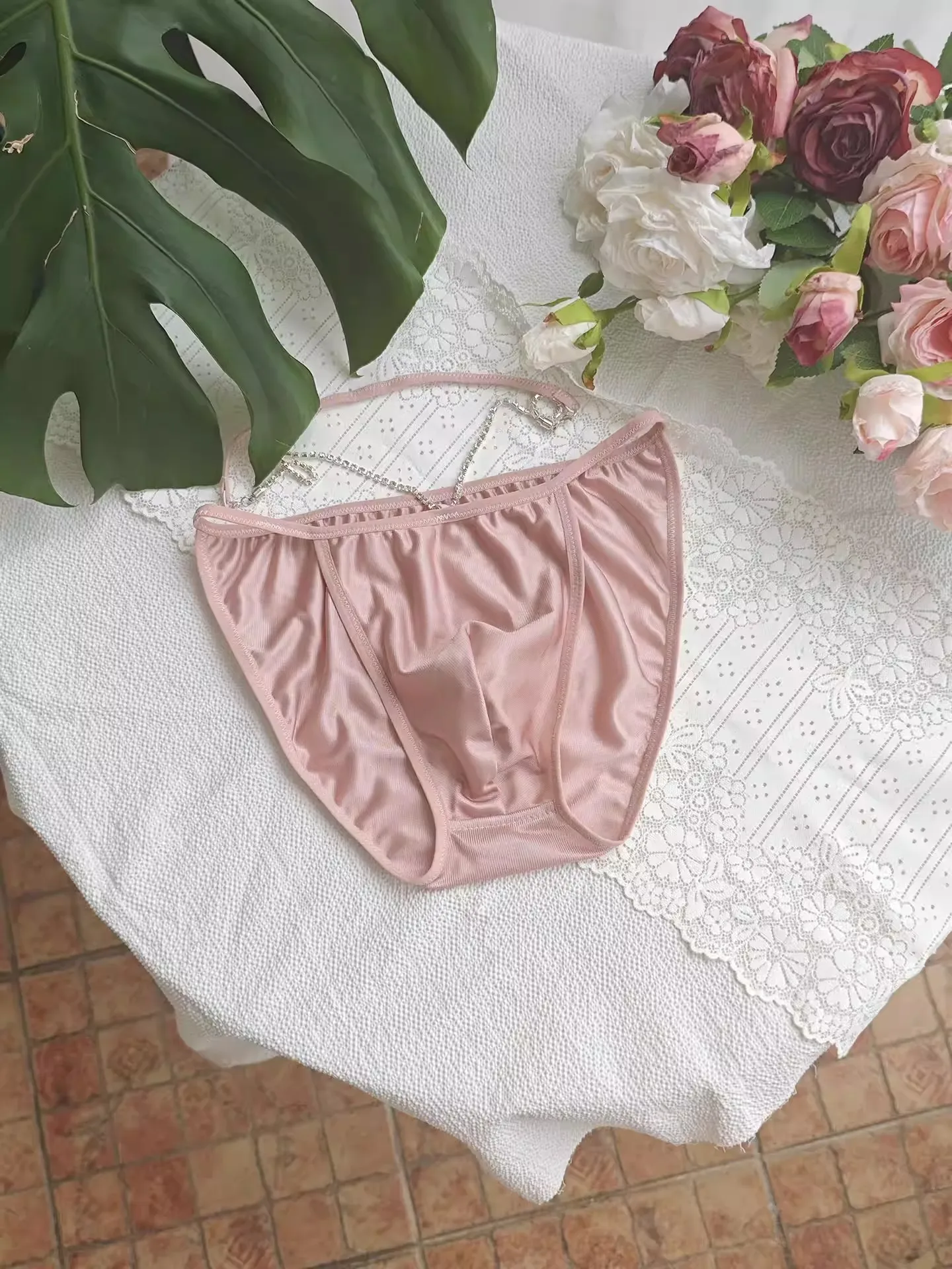 Handmake Man's Satin Sliky Touch Soft Chain Design Briefs BF Gifts LGBQT Group FKK Private Party view 4