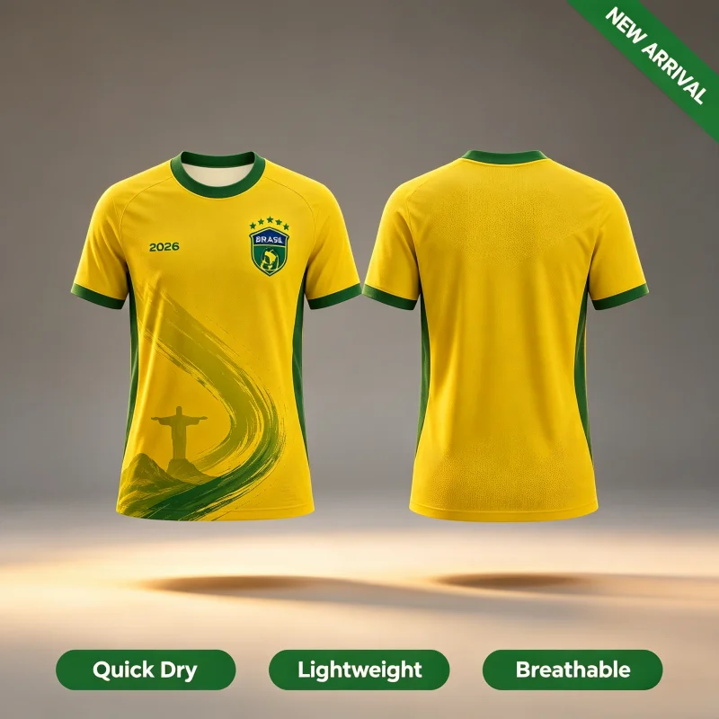 2026 New Quick Drying Brazil 3D Print Theme Football Sports Training Fan Surrounding T-shirt for Men  Parent-child Tops