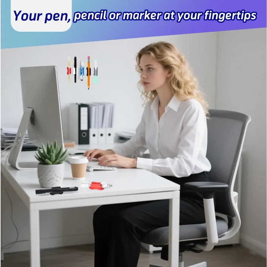 SameTech 20 حزمة من حامل القلم اللاصق من السيليكون، مقابض التقشير اللاصقة القابلة لإعادة الاستخدام للكتابة المكتبية أو الجدار المريحة أ #2