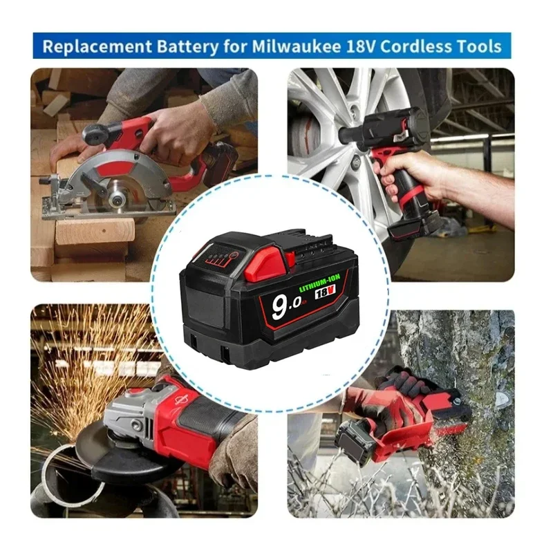 Substituição recarregável da bateria de lítio para Milwaukee M18 XC, 9.0Ah, 18V, 48-11-1860, 48-11-1850, 48-11-1840, 48-11-1820