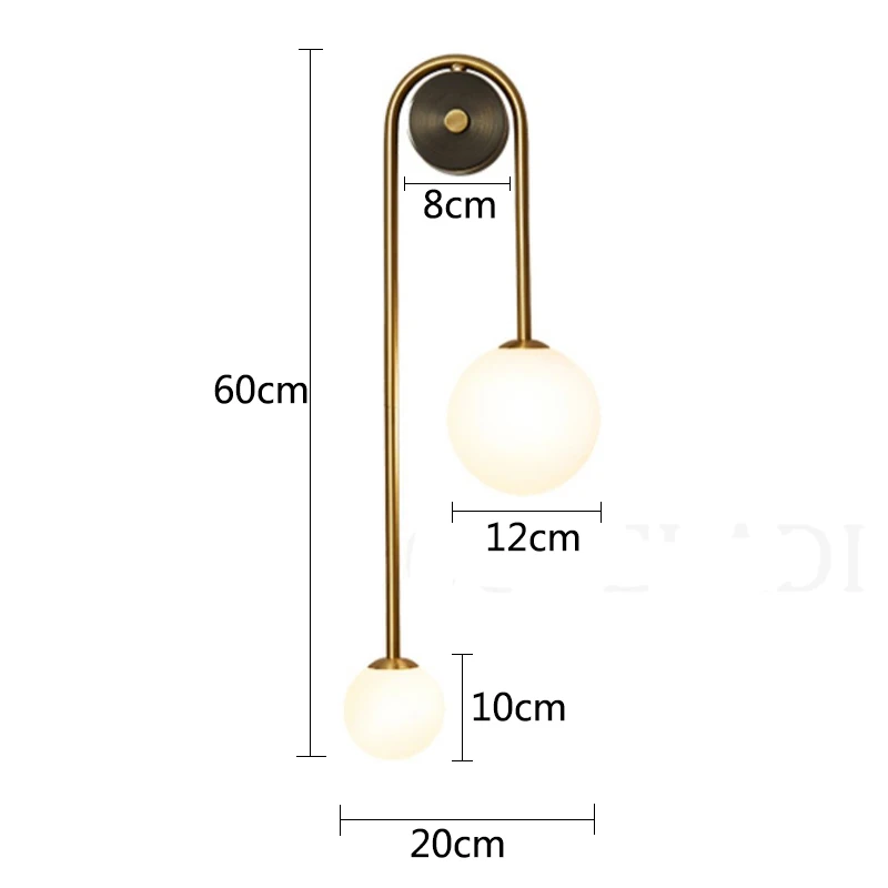 Bola de cristal nórdica para mesita de noche, luz LED de pared para dormitorio, sala de estar, escalera, pasillo, decoración moderna de latón, lámparas de pared de fondo de TV