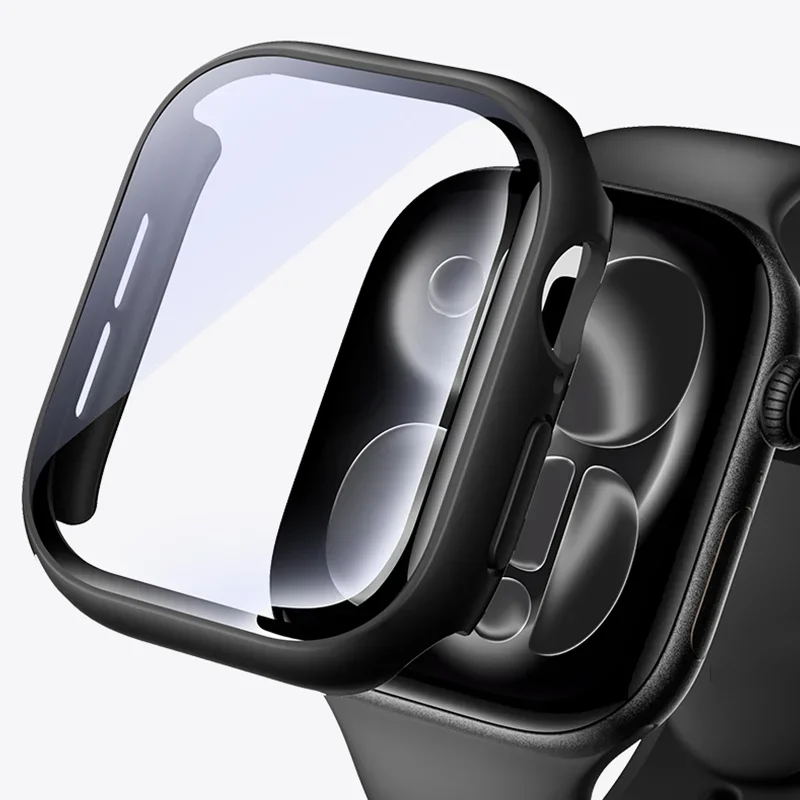 الزجاج المقسى + غطاء لساعة أبل 46 مللي متر 42 مللي متر 45 مللي متر 41 مللي متر 44 مللي متر 40 واقي للشاشة اكسسوارات ساعة أبل S11 10 9 6 SE 7 8