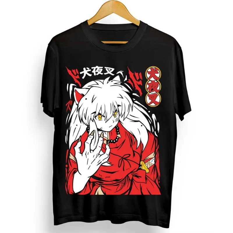 Trend Summer 2025 Cosplay Neutral Black and White Inuyasha Sesshomaru T-shirt Red Moon Inu Yasha Kawaii Anime Soft Tee