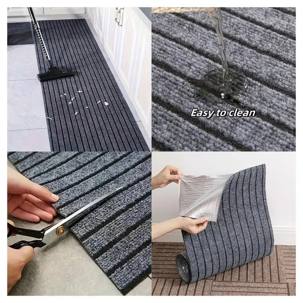 40x300 cm Self-Adhesive Carpet Absorbent Stain Resistant Peel and Stick Carpet Non-slip Washable Striped Door Mat Commercial