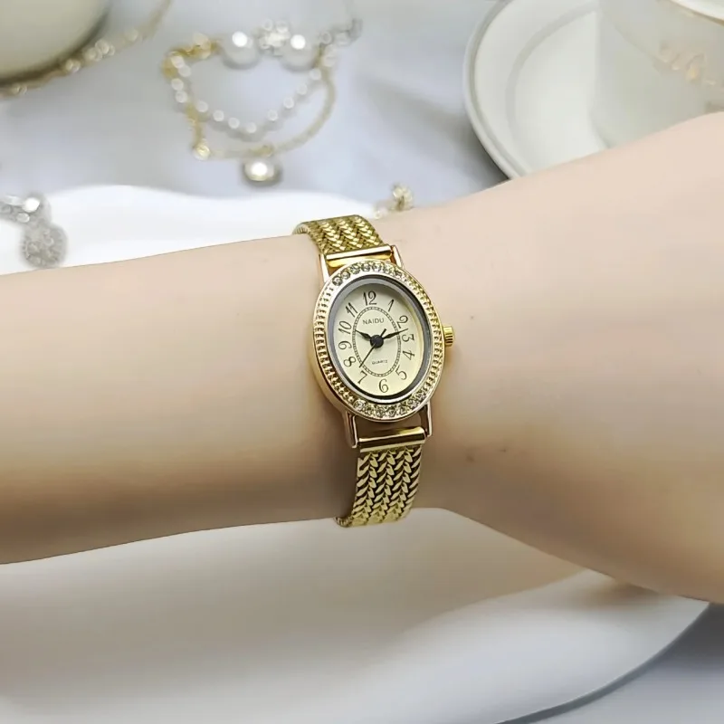 Brand Women Quartz Watches Vintage stainless steel Crystal dial gold watch luxury Wristwatches Ladies gift Clock dropshipping
