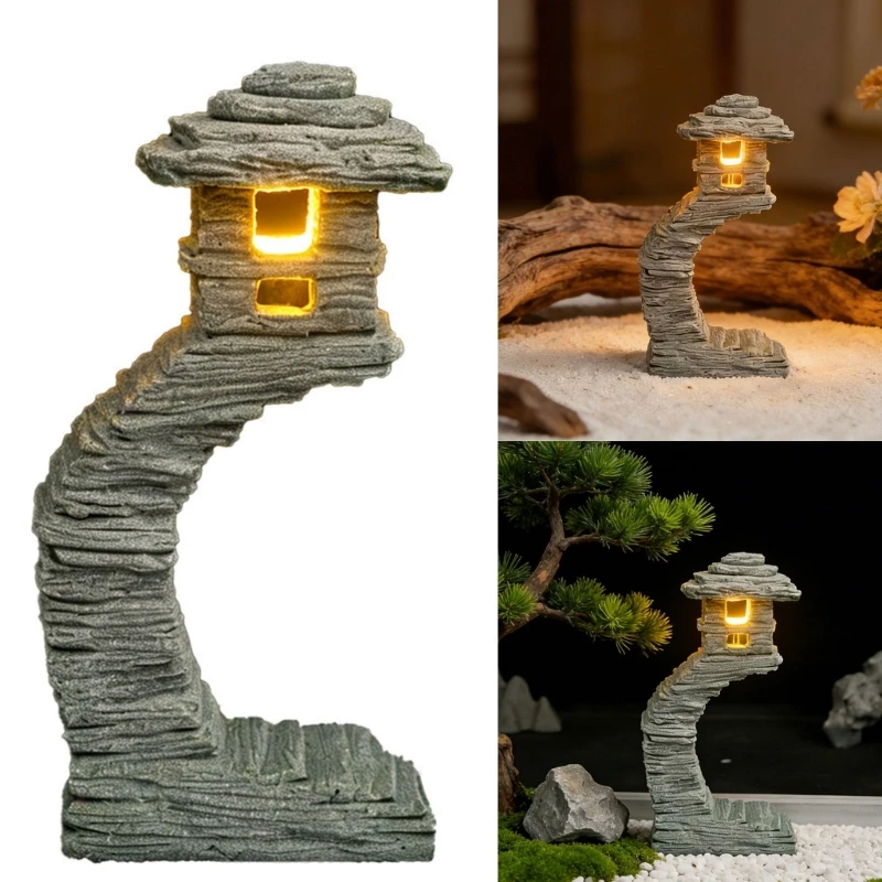 Japanese Aesthetic Home Accent with Natural Stone Variation, Tiered Miniature Landscape Sculpture for Tea Setting, Offices, 37JD