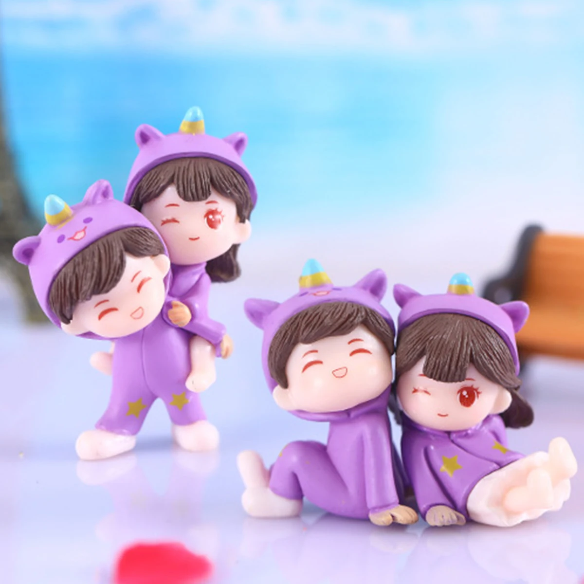 Creative Cartoon Cute Purple Pajamas Couple Decoration Mini Lovers Couples Diy Ornament Home Garden Dollhouse Decor Bride Groom