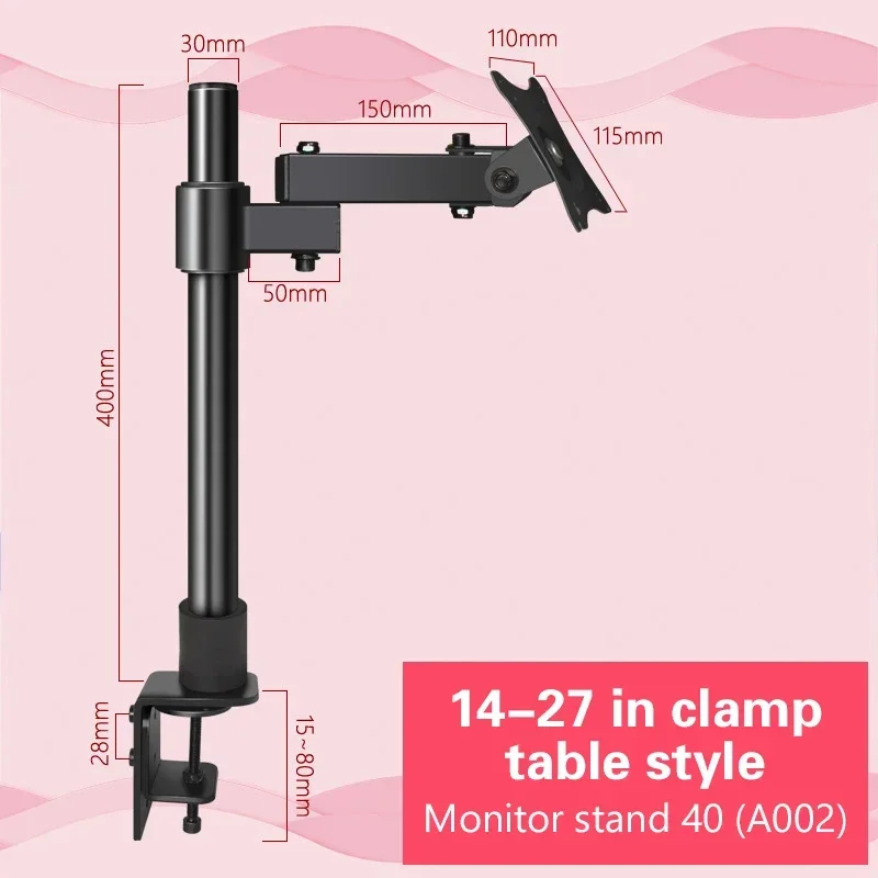 14-27 Inches Desktop Computer Monitor Hanging Arm Holder PC Display Screen Stand Bracket 600mm Height 360 Degree Rotation