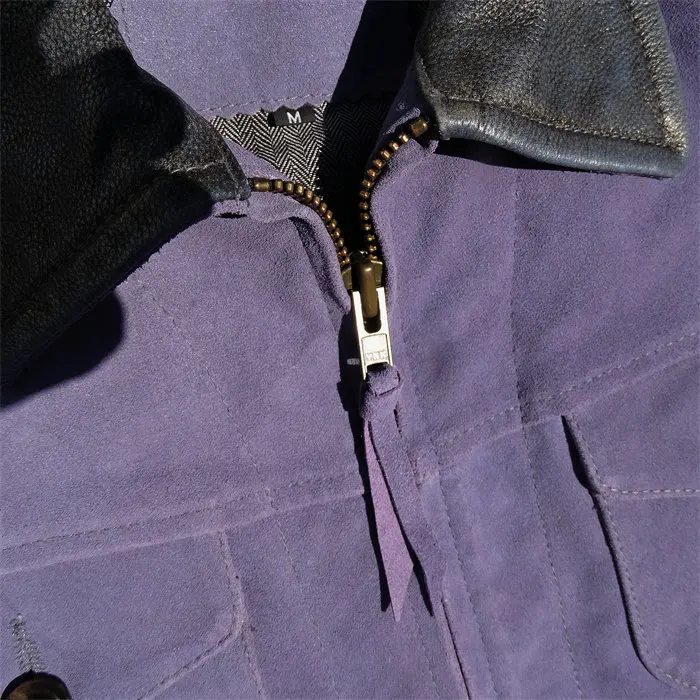 Men Purple Suede Cowhide Genuine Leather Jacket Mendoza Moon Pocket Lapel Fashion Biker Coat 131 S40cc0a94d9da477e858c3ca257f4aae7S