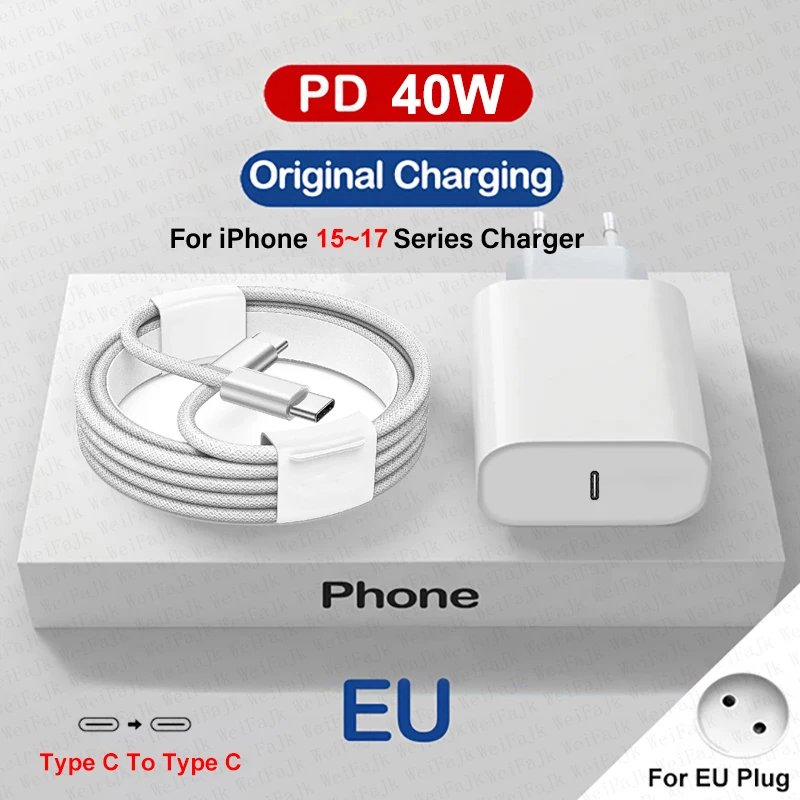 Voor APPLE Originele PD-40W Type C Snelle oplader voor iPhone 17 16 15 13 12 Pro Samsung Xiaomi Snel opladen USB-C Bliksemkabel