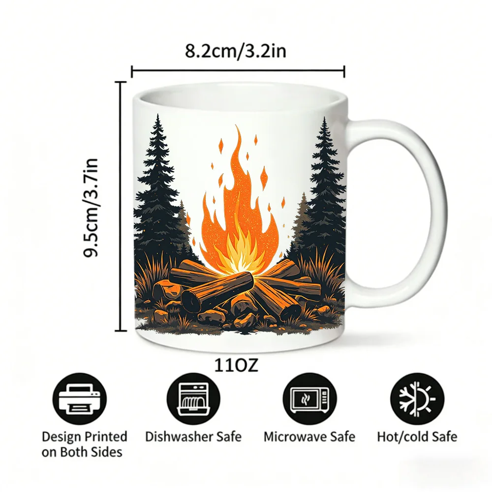 Warm and natural campfire ceramic mug, coffee mug, milk cup, office tea cup, drinking cup, gift for friends, fade-resistant