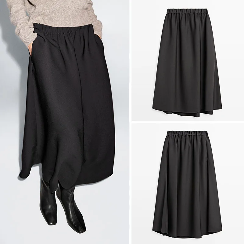 

Autumn New Arrival Women's Midi Flared Skirt with Draped Elastic Waist Half-length Skirts for Ladies in Their 18-25 Years