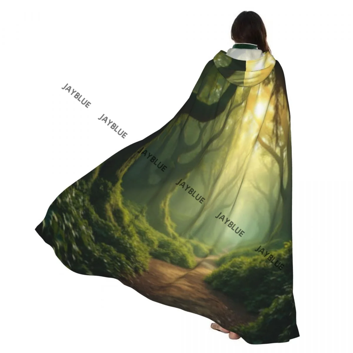 

Tranquil Pathway Winds Dense Forest Hooded Cloak Polyester Unisex Witch Cape Costume Accessory