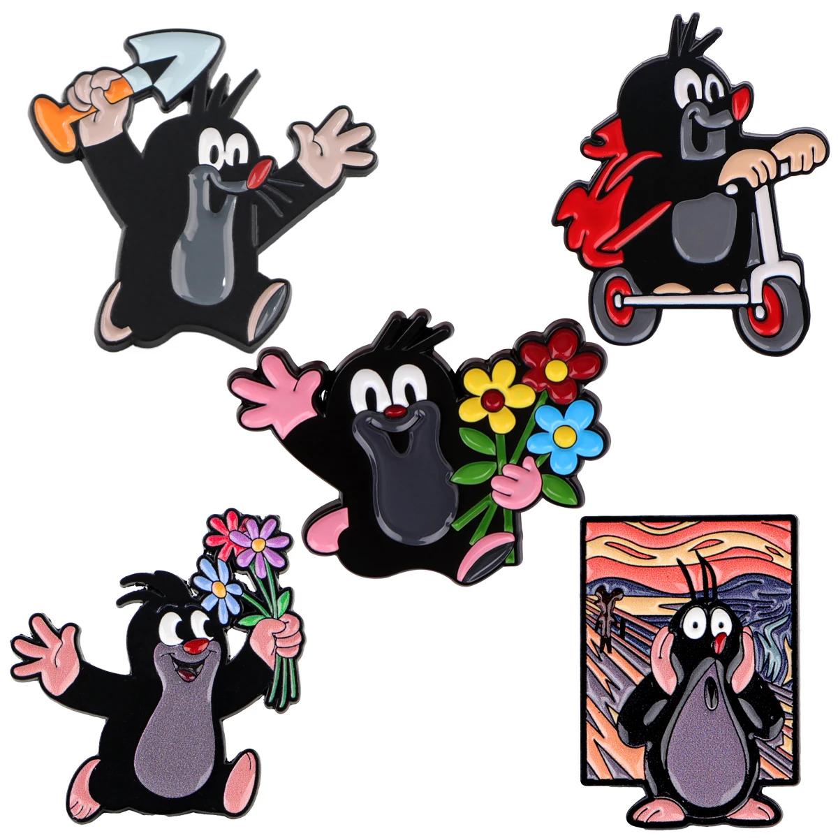 Cute Little Mole Brooches For Women Cartoon Enamel Pin Art Metal Badge Jewelry Clothing Backpack Accessories Friends Gift