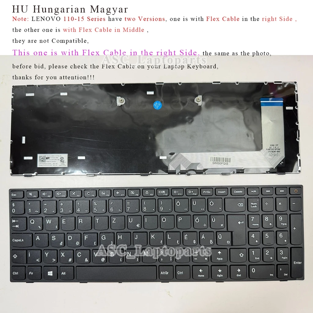 

Новая клавиатура HU Hungarian Magyar для Lenovo IdeaPad 110-15ISK 110-17ACL 110-17IKB 110-17ISK с черной рамкой, черный, кабель правого цвета