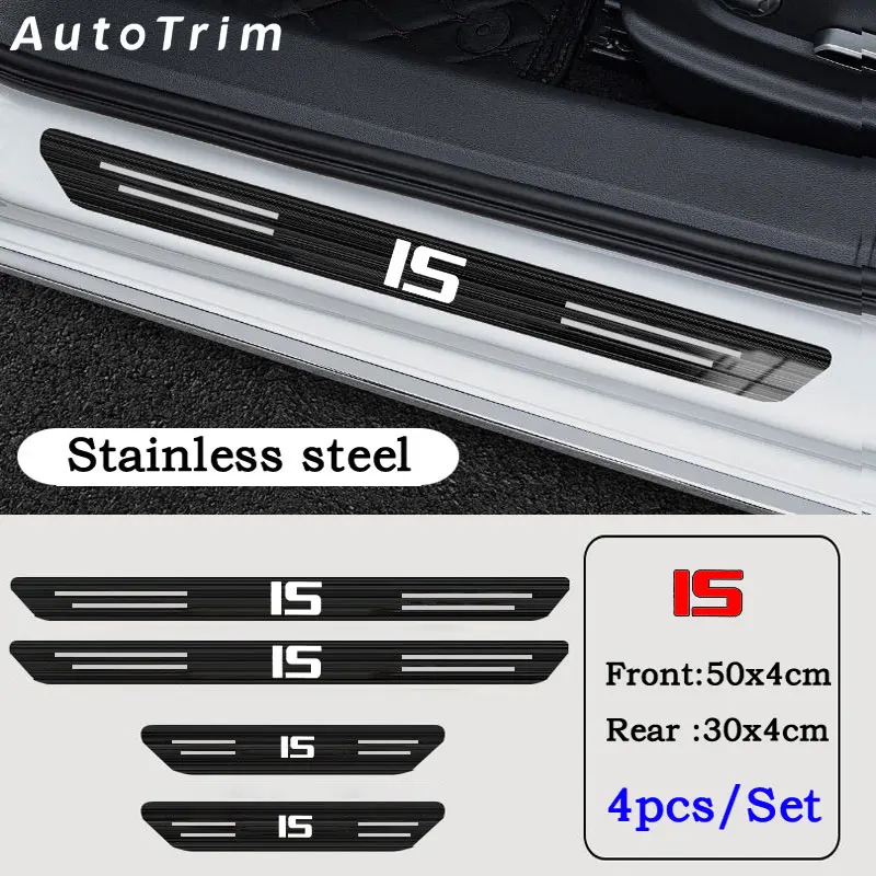 

4pcs Car Stainless Door Sill Strip 3D Metal Brushed Black Threshold Sticker Protection Decorative Strip for Lexus IS