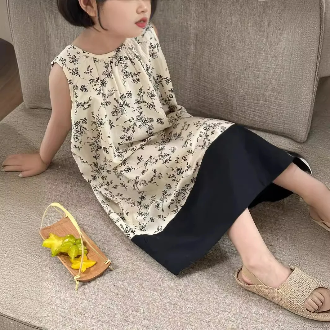 Summer New Korean Style Children's Clothing Baby Girl Clothes 2 to 8 Years Sleeveless Floral Thin Girls Elegant Dresses