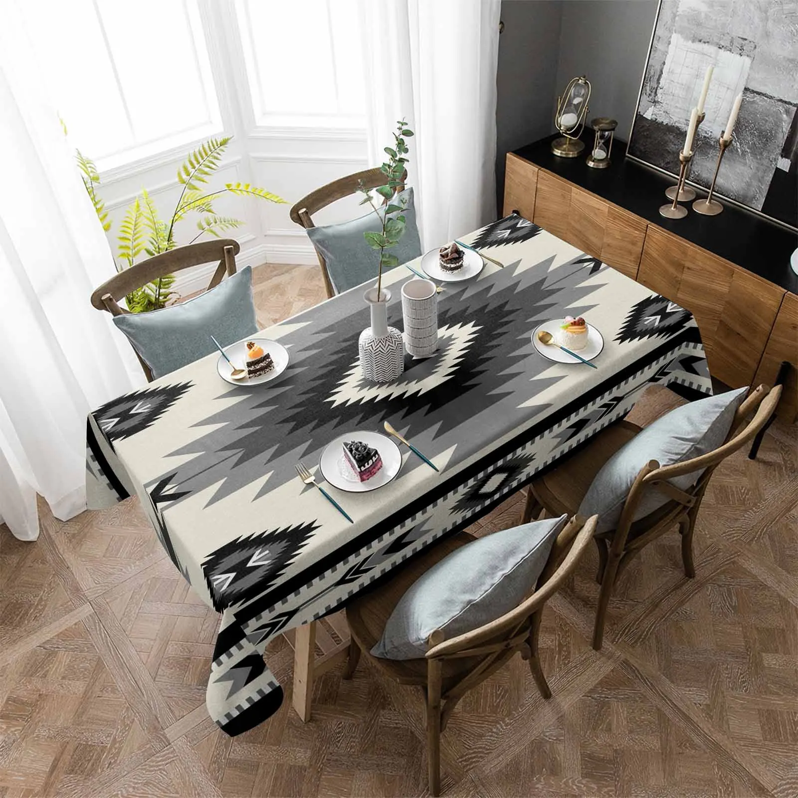 Gray White Bohemian Style Anti-scalding Thickened Waterproof Tablecloth Rectangular Round Table Cover Kitchen Furnishings