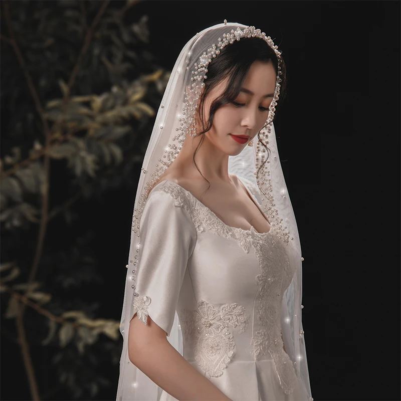 Gorgeous Beaded Bridal Veil for Bride Two-Layer Elbow Length Veil Customized