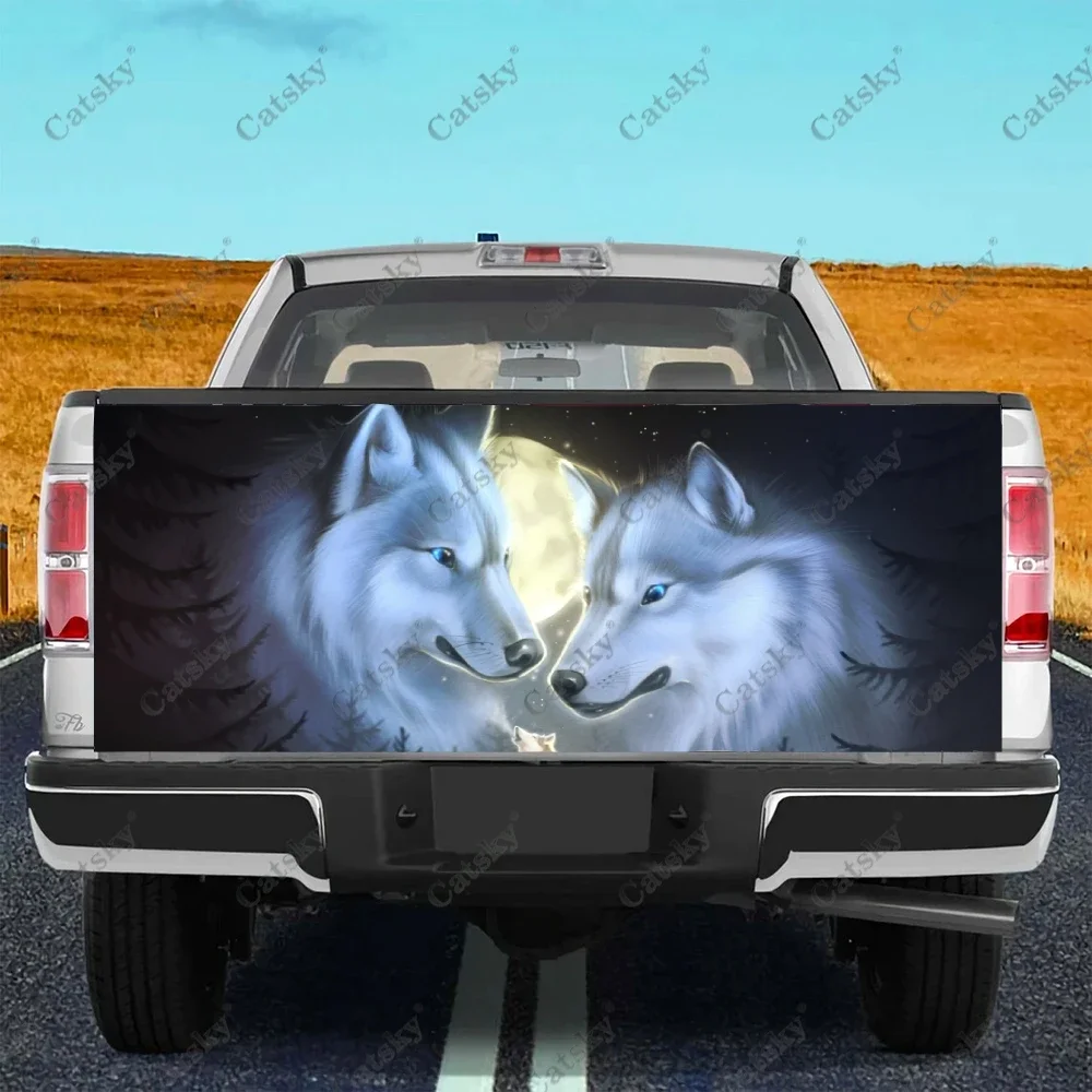 

Custom White Moonlight Wolf Car Tail Trunk Protect Vinly Wrap Sticker Decal Car Hood Decoration Sticker for SUV Off-road Pickup