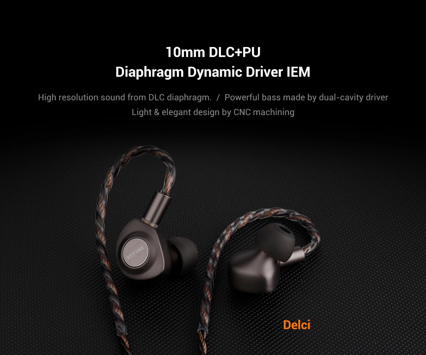 KEFINE Delci 10 mm DLC+PU-Membran, dynamischer Treiber, kabelgebundene HiFi-IEM-Kopfhörer mit CNC-Metall und abnehmbarem 0,78 mm 2-poligem 3,5-mm-Kabel – Detail 1