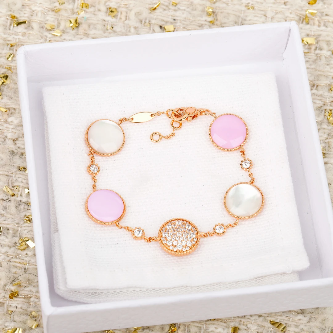 2026 Europe America Top Quality Silver Pink Gemstone Rose Gold Bracelet Necklace Woman Luxury Jewelry Trend