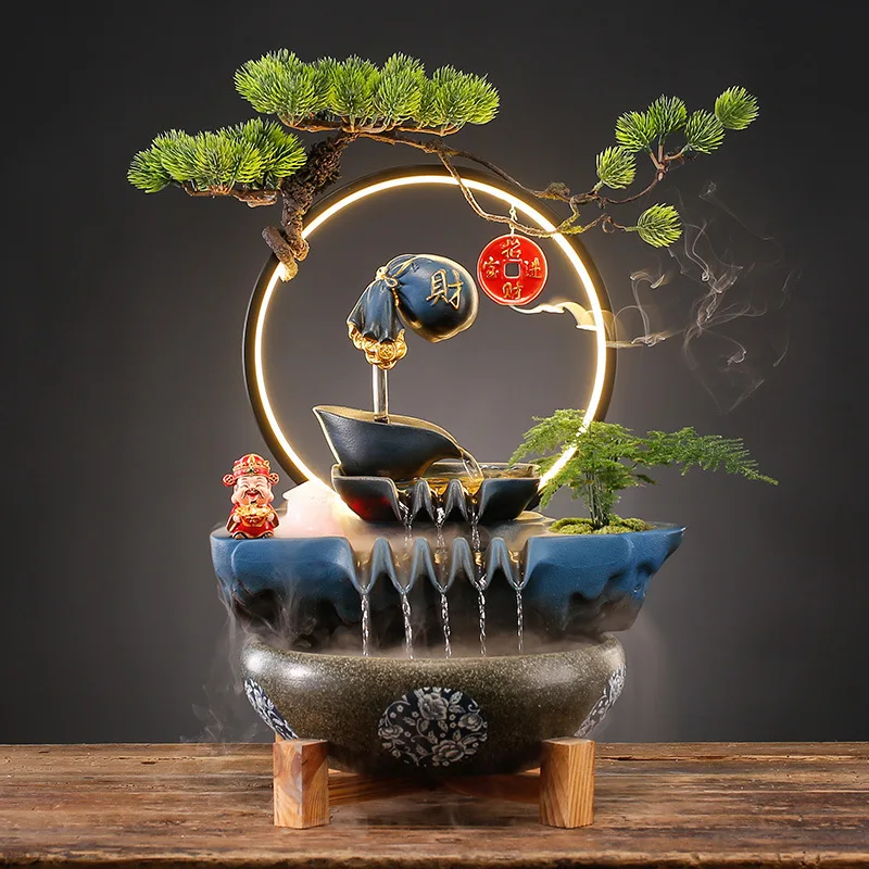 Waterwheel landscaping ceramic water flow lucky fish tank ornament circulating water pump home living room decoration opening gi