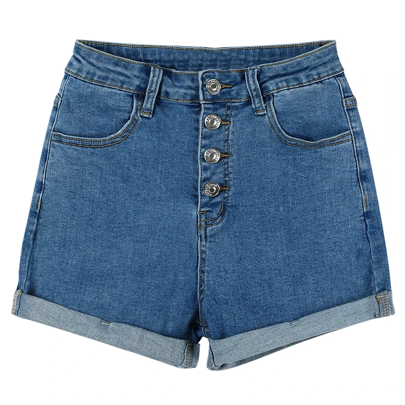 Kpop Korean Singer Women\'s Solid Color Denim Shorts High Waist Vintage Slim Shorts Lady Summer Single-breasted Pocket Shorts