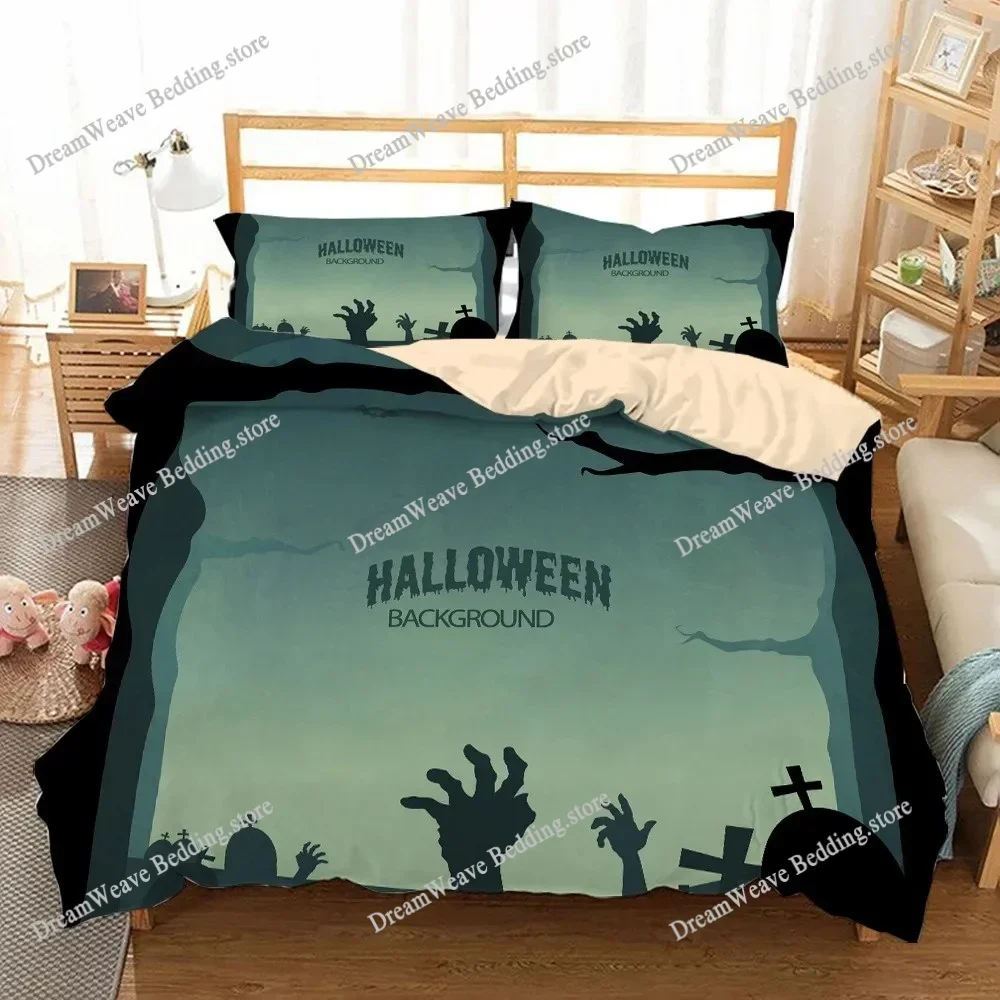 Halloween Bat with Pumpkin Soft Bedding Set Single-Twin-Full-Queen-King Size Adult Kid Bedroom Breathable Duvet Cover 2025FQH