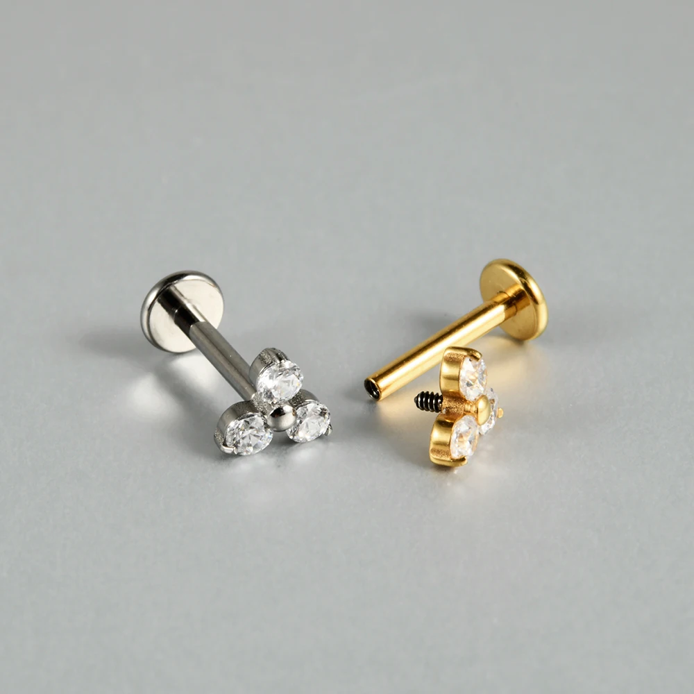 1 Stück Glänzender CZ-Blumen-Labret-Stud in verschiedenen Formen, G23 reines Titan, Innenschraube, Zirkonia, Rook-Ohrstecker, Traugs Conch Ohrring, 16g – Detail 9