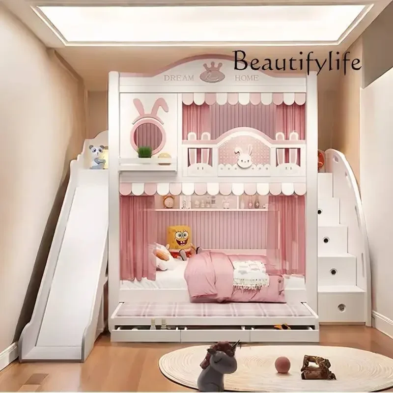 BJ خشبية يابانية بيضاء مضاءة Cabane Enfant زخرفة الأثاث تخزين إطار سرير أطفال تصميم سرير أطفال حديث بطابقين