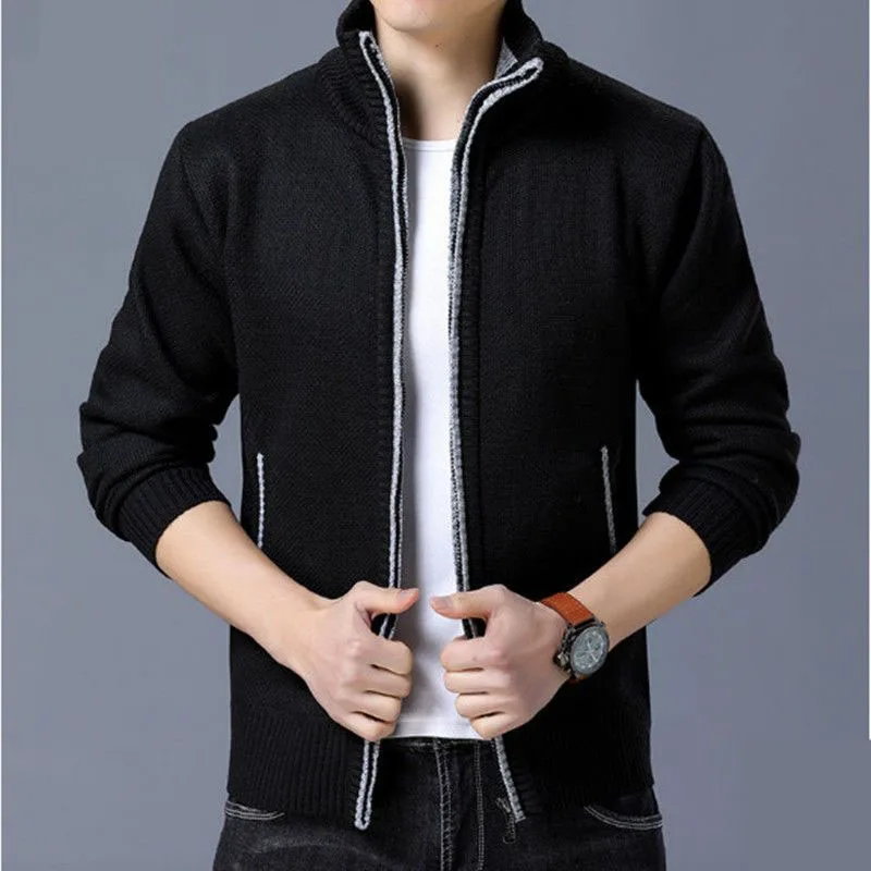 2023 New Autumn and Winter Fashion Trend Loose Size Plush and Thick Standing Neck Zipper Knit Men\'s Casual Sweater Cardigan