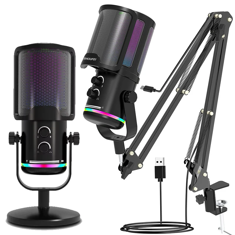 

Конденсаторный микрофон NearStream USB/XLR для геймеров с 8 режимами RGB-подсветки, настольной стойкой для стриминга на ПК/PS5