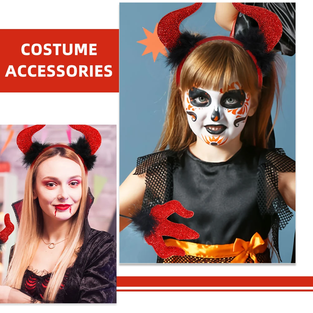 

1Set Devil Costume Set Small Size Lightweight Devil Horn Headband Fork Prop Halloween Cosplay Party Accessories