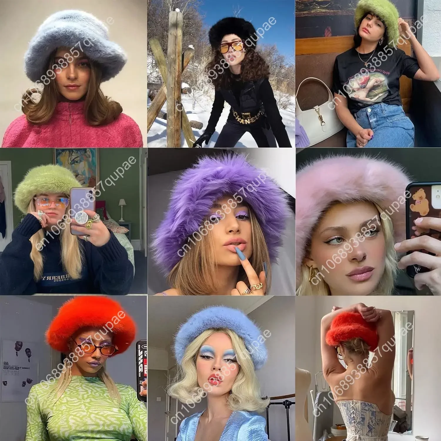 Women Winter Faux Fur Bucket Hat Solid Color Fluffy Warm Fisherman Cap Streetwear