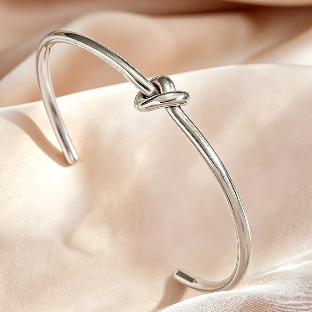 Yupsk Stainless Steel Knotting Heart Cuff Bracelet Sliver Gold Color Fashion Simple Daily Holiday Jewelry for Women Men
