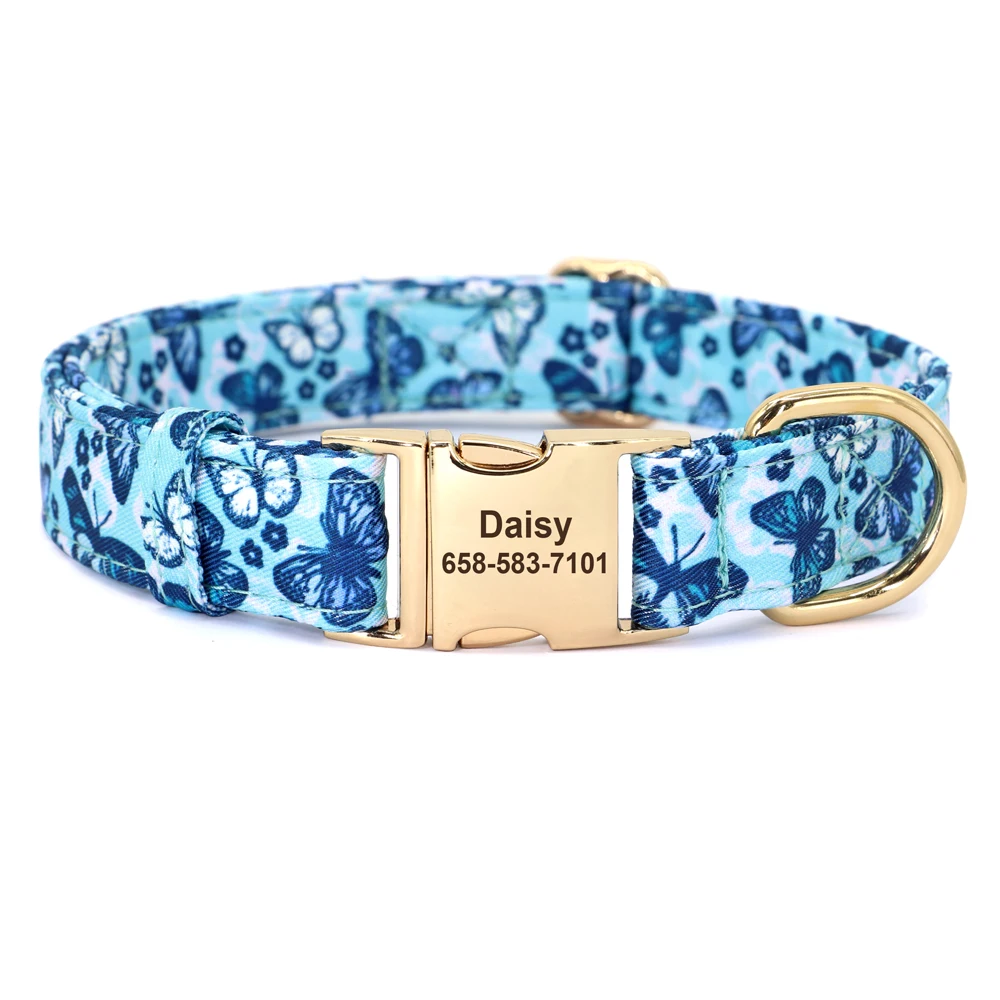 Personalisiertes Nylon-Hundehalsband mit Blumen- und Biene-Aufdruck, Welpenhalsbänder, kostenlose individuelle Haustier-ID-Halskettenhalsbänder für kleine große Hunde, Chihuahua – Detail 11