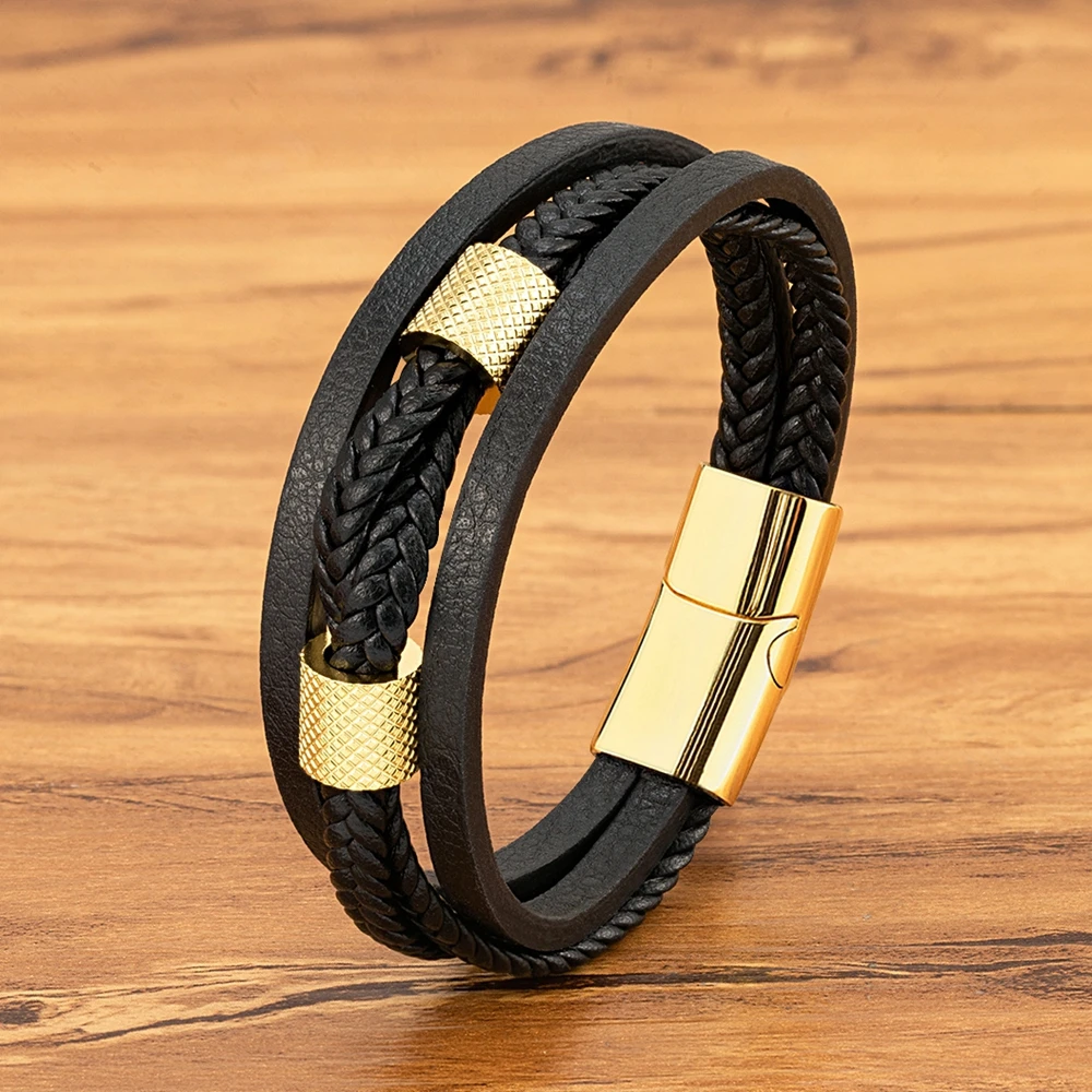 TYO-جلد طبيعي المنسوجة سوار للرجال ، Vintage سوار حلية ، الفولاذ المقاوم للصدأ ، المغناطيس مشبك ، الجملة الإكسسوارات ، دروبشيبينغ