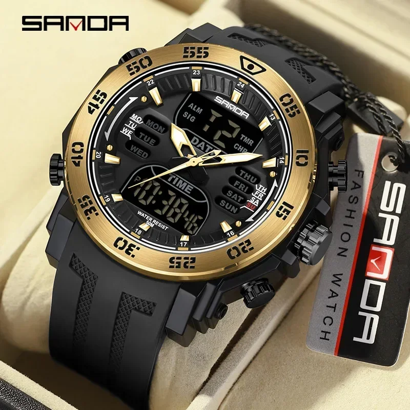 Sanda New Model Hand Clock ForMen Fashion delicate Design Alarm Mode Outdoor Sports Multiple Functions Chronograph Hand Watch