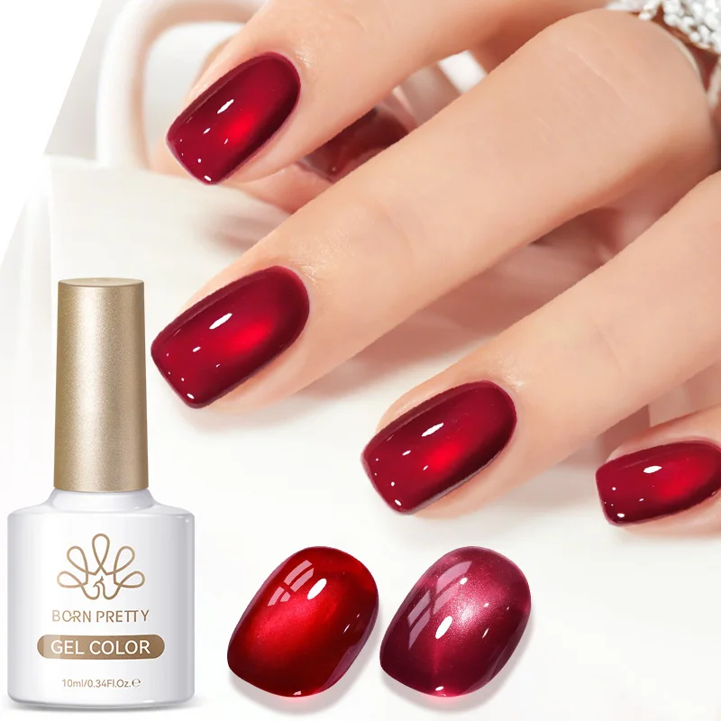 BORN PRETTY Berry Red Glass Bead Cat Magnetic Eye Gel Polish Shining Glitter Crystal Soak Off UV Varnish Nail Art 10ml Manicure