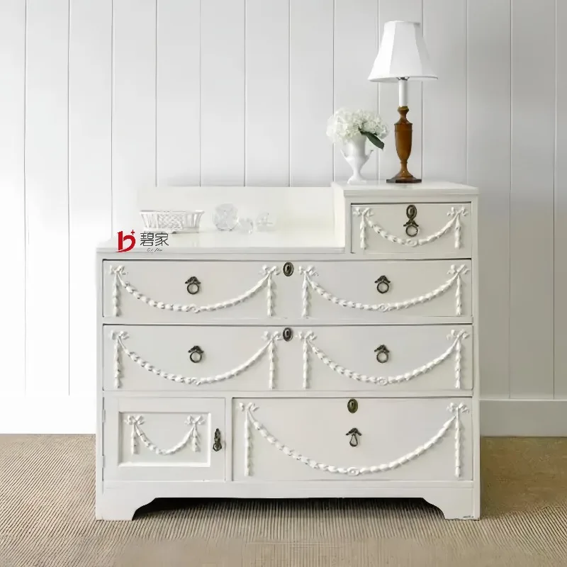 Bijia-cómoda francesa de madera maciza tallada, mueble lateral de comedor, sala de estar, dormitorio, mueble de almacenamiento de cinco cubos, antiguo lo