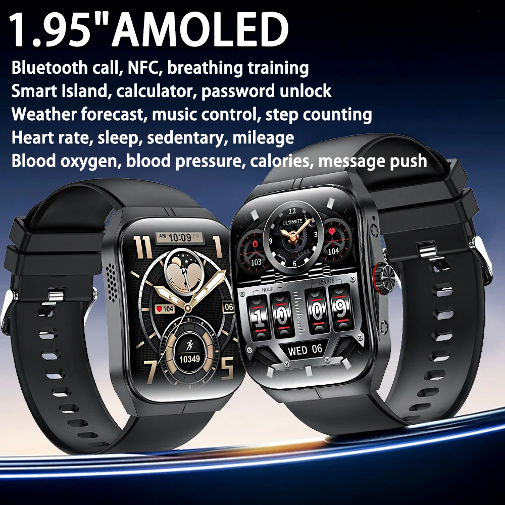 

2026new men's smart watches 1.95"AMOLED Bluetooth call smart island heart rate/sleep monitoring NFC calorie female smart watches