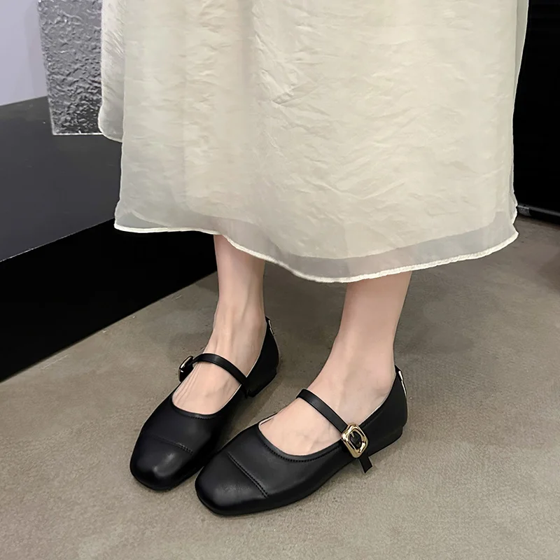 Spring/Autumn Fashion Buckle Single Women's Solid Color Model Square Toe Beautiful Casual and Comfortable Loafers Zapatos