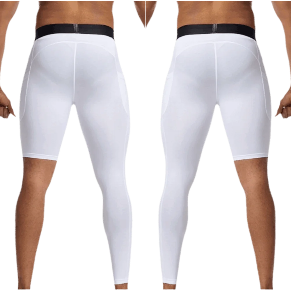 2pcs White Men's One Leg Compression Pants High Stretch Asymmetrical One Leg Single Leg Athletic Tight Polyester Spandex