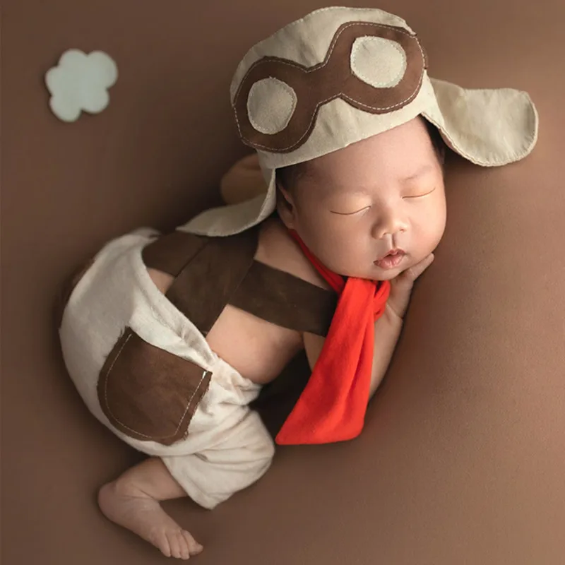 ❤️Newborn Photography Clothing Hat+Suspenders+Neckerchief 3Pcs/set Studio Baby Boy Photo Props Accessories Pilot Clothes Outfits