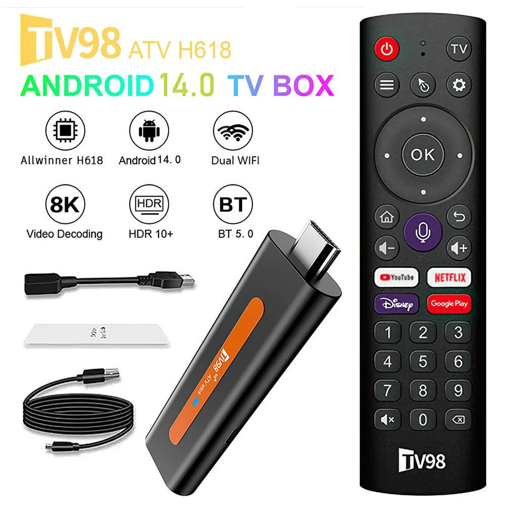 

2,4G/5G Dual WiFi TV Stick 8K Android 14.0 Smart TV Box 2G + 16G Память Потоковое медиаплеер BT 5.0 HDR Set Top