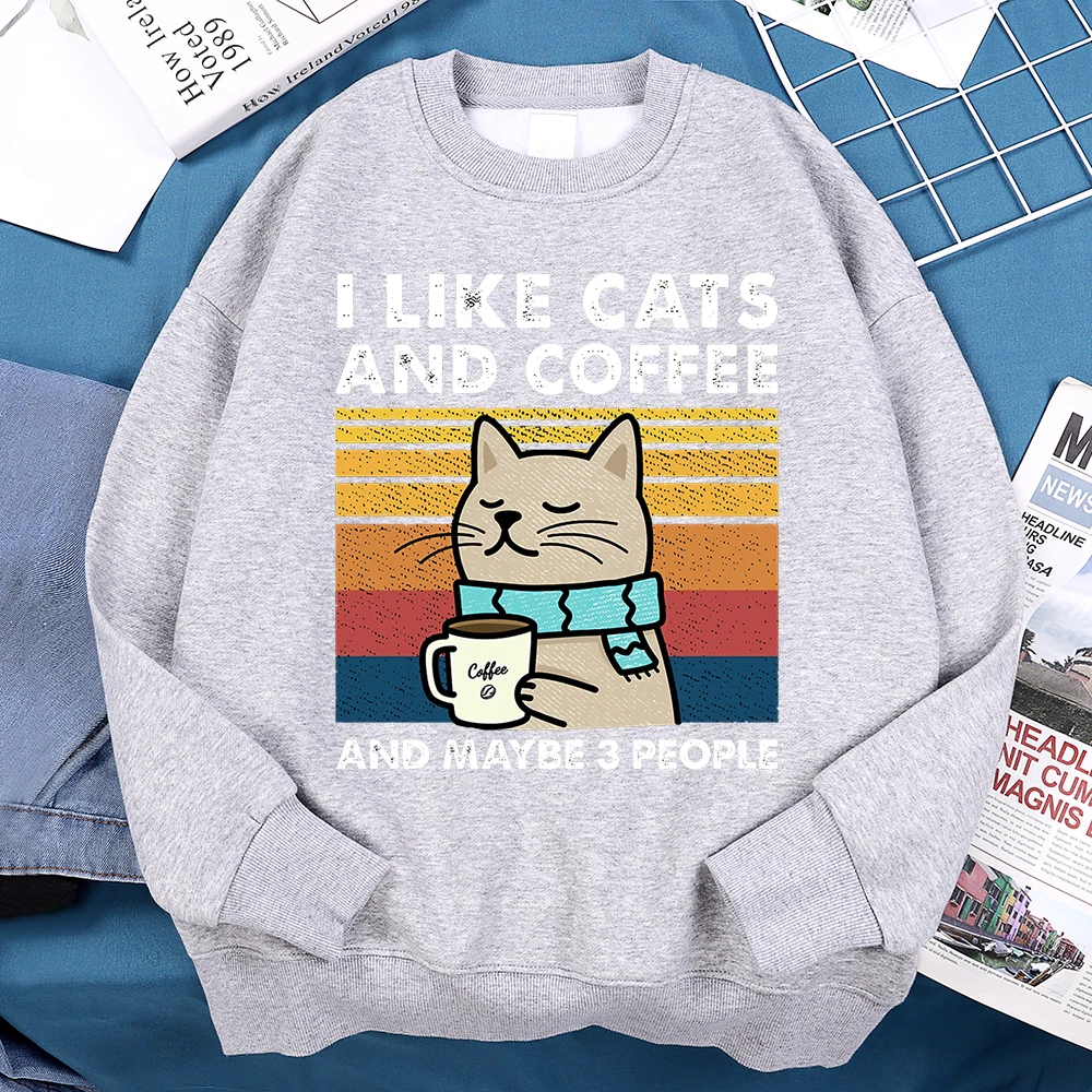 I Like Cats And Coffee Cute Print Hoody Men Women Fitness New Clothing Hip Hop Loose Hoody Fashion Oversize Sweatshirt Couple